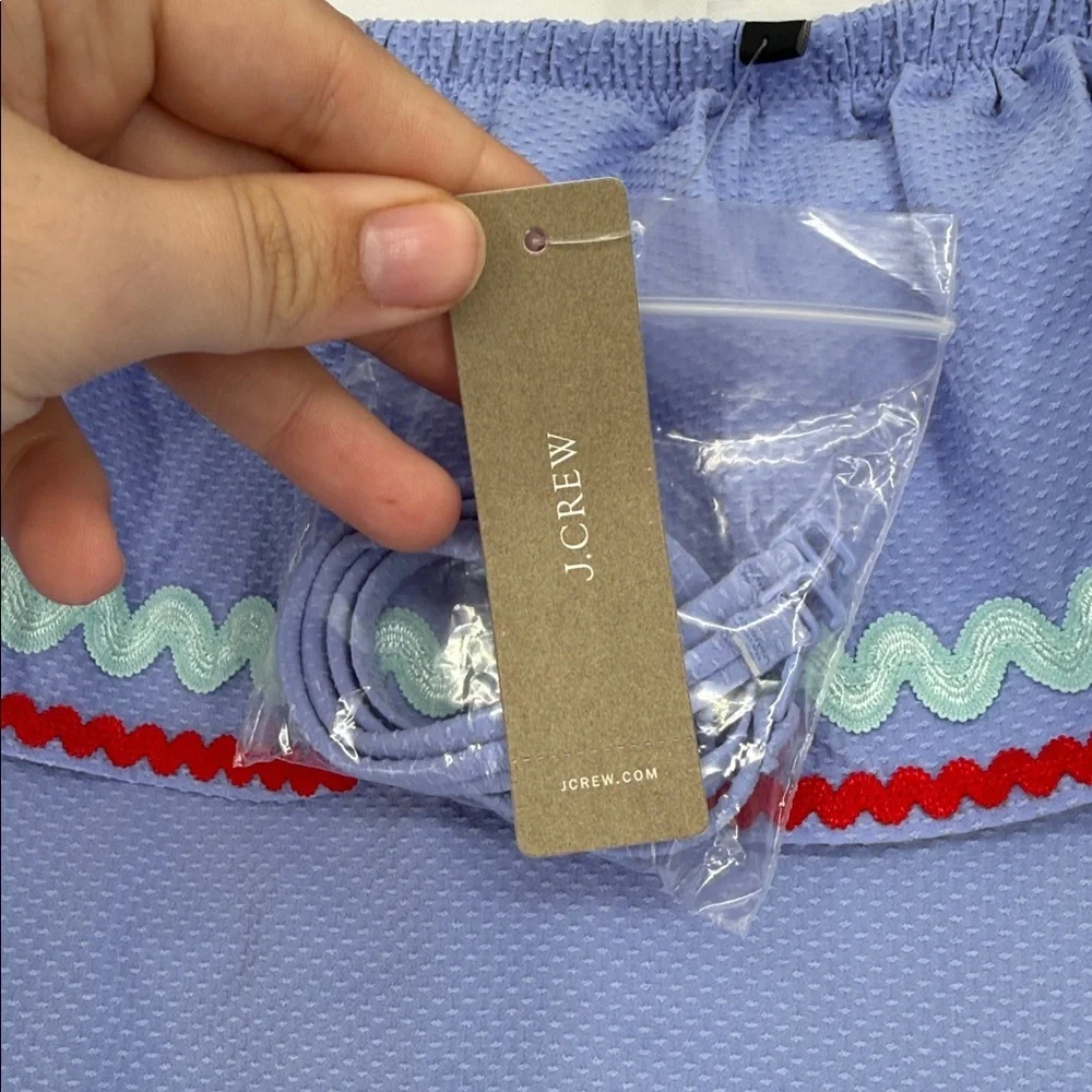 J.Crew Off-Shoulder One Piece Swimsuit Size 16 NWT Ric Rac Trim Blue Ruffle